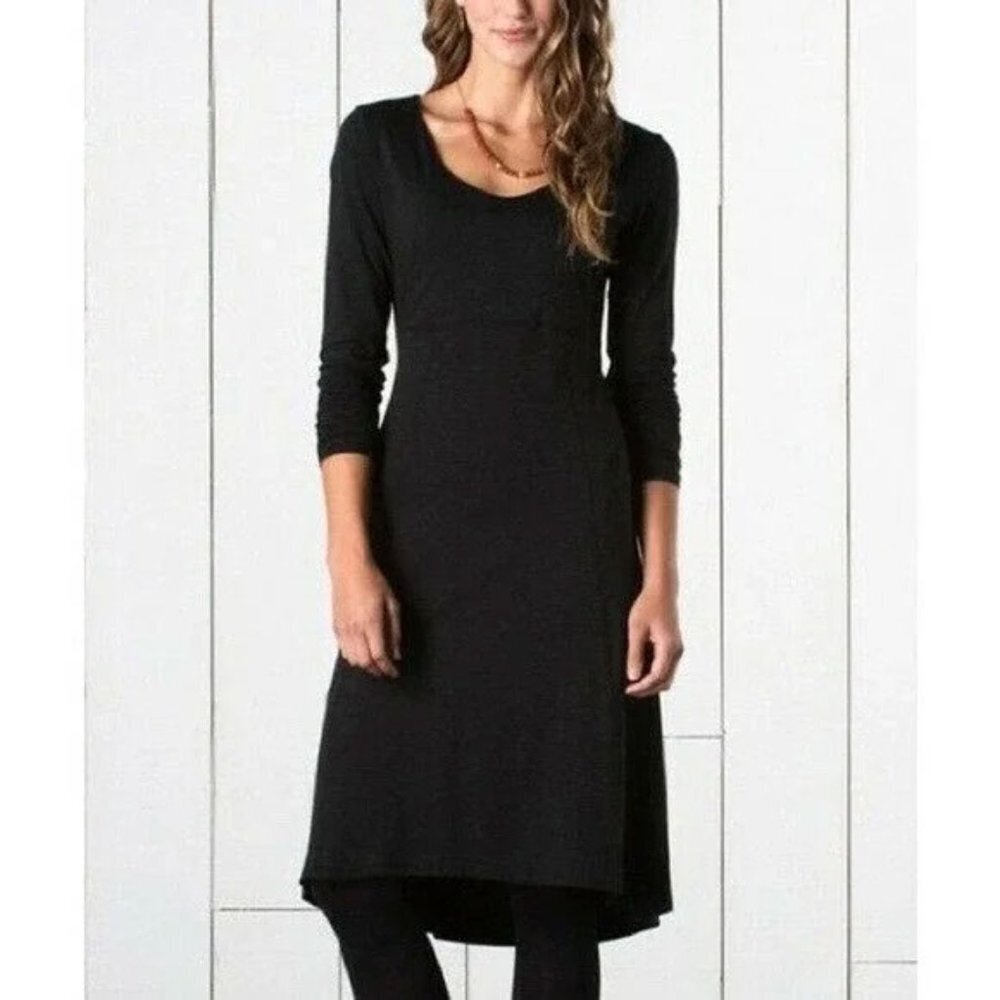 Horny Toad Bellflower Organic Cotton Midi Long Sleeve Shirt Dress Black Medium